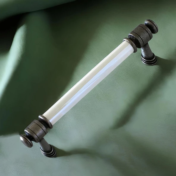 Limira Gerçek Porselen Sedef Eskitme Antik Gümüş 128 mm Mobilya Mutfak Dolap Kulpu Kulbu Kulpları - 6