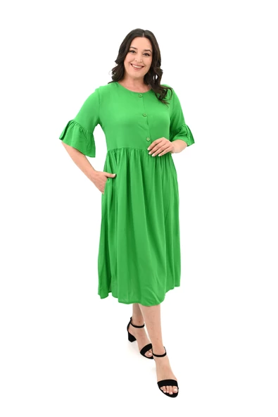 Kadın Büyük Beden Düğme Detaylı Elbise 5241-25 - 12