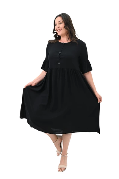 Kadın Büyük Beden Düğme Detaylı Elbise 5241-25 - 4