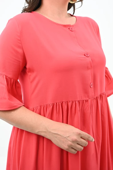 Kadın Büyük Beden Düğme Detaylı Elbise 5241-25 - 11