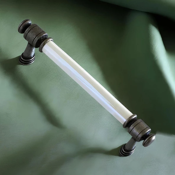 Limira Gerçek Porselen Sedef Eskitme Antik Gümüş 128 mm Mobilya Mutfak Dolap Kulpu Kulbu Kulpları - 7