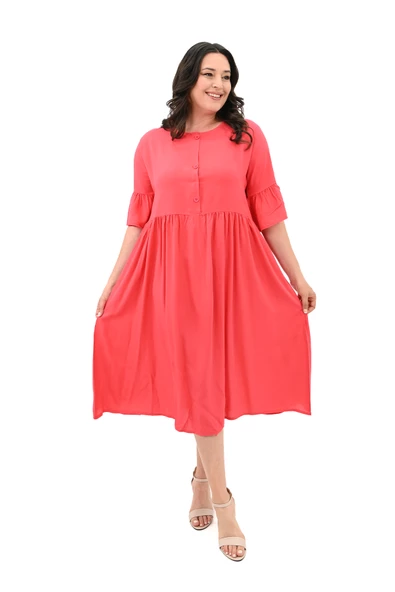 Kadın Büyük Beden Düğme Detaylı Elbise 5241-25 - 7