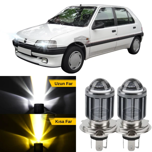 Peugeot 106 1991-2004 Uyumlu Mercekli Far Ampulü Led Xenon Çift Renk Sarı-Beyaz Far Şimşek Etkili CSP Led Lamba Uzun Kısa 2 Adet Takım