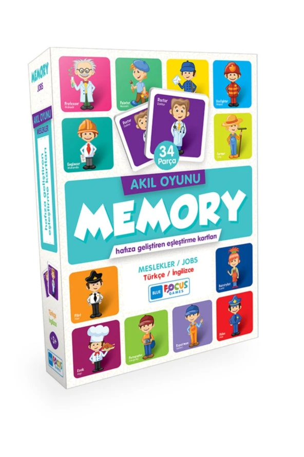 Blue Focus Akıl Oyunu - Memory Kartlar - Meslekler - Türkçe/ İngilizce - 34 Parça - BF130