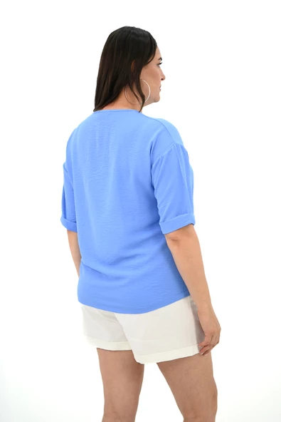 Kadın Büyük Beden Yüz Baskılı T-shirt 1788-25 - 5