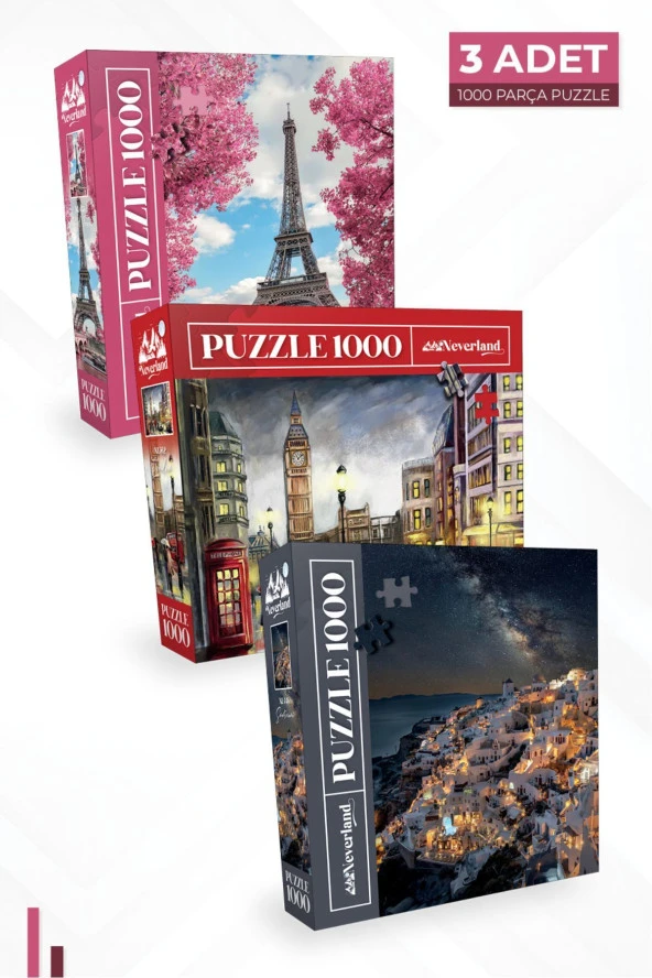 Neverland 3 ADET 1000 PARÇA PUZZLE - EYFEL KULESİ ve LONDON ve SANTORINI - NL445-362-446