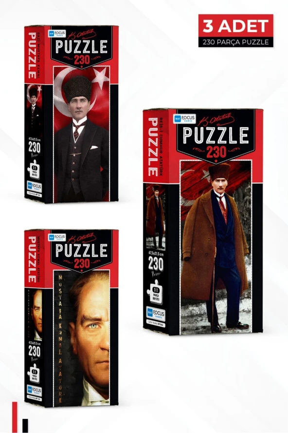 Blue Focus 3 ADET 230 PARÇA PUZZLE - GAZİ M. KEMAL ve REİS-İ CUMHUR ATATÜRK ve M. KEMAL ATATÜRK - BF162-163-164