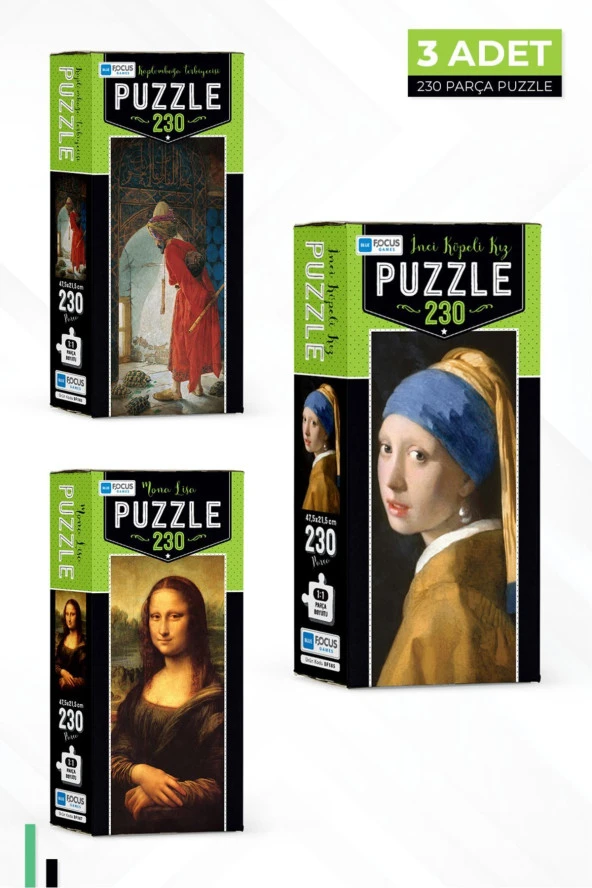 Blue Focus 3 ADET 230 PARÇA PUZZLE BF183-185-187 - KAPLUMBAĞA TERBİYECİSİ ve İNCİ KÜPELİ KIZ ve MONA LISA