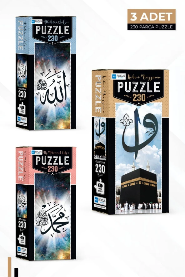 Blue Focus 3 ADET 230 PARÇA PUZZLE - KABE-İ MUAZZAMA ve ALLAH (CC) LAFZI VE HZ. MUHAMMED LAFZI - BF257-258-259