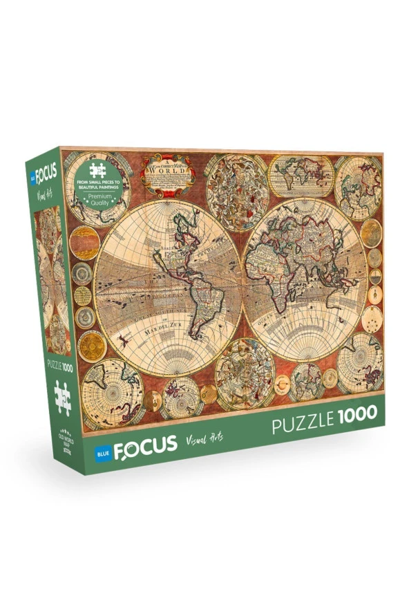 Blue Focus 1000 Parça Puzzle BF474 - Old World Map (ESKİ DÜNYA HARİTASI)