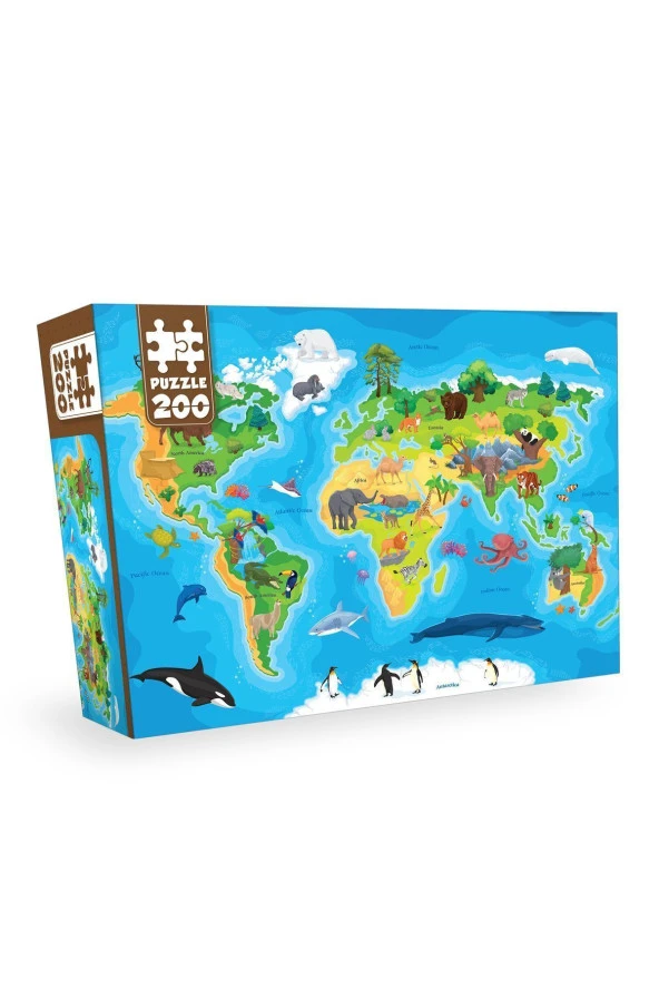 Neverland 200 Parça Puzzle - Anımal World Map (HAYVAN DÜNYA HARİTASI)