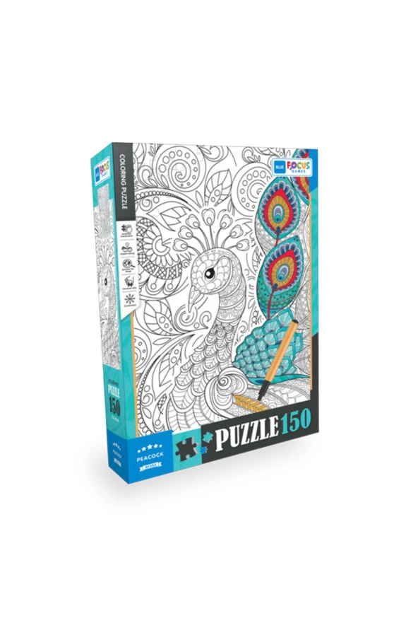 Blue Focus 150 Parça Coloring Puzzle - Peacock (TAVUSKUŞU)