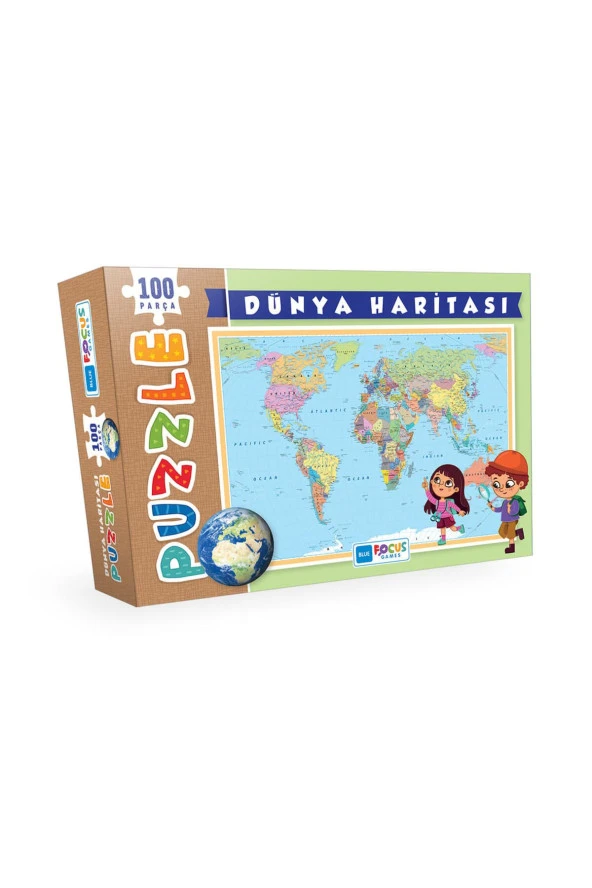Blue Focus 100 Parça Puzzle - Dünya Haritası Puzzle