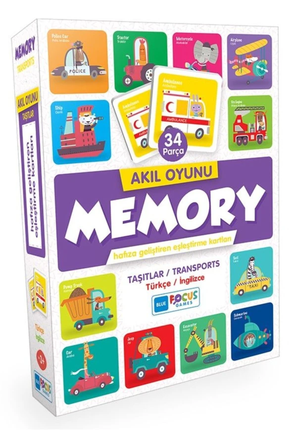 Blue Focus Akıl Oyunu - Memory - Taşıtlar (Eşleştirme Kartı 34 Parça)