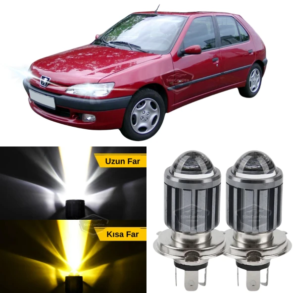 Peugeot 306 1993-2002 Uyumlu Mercekli Far Ampulü Led Xenon Çift Renk Sarı-Beyaz Far Şimşek Etkili CSP Led Lamba Uzun Kısa 2 Adet Takım