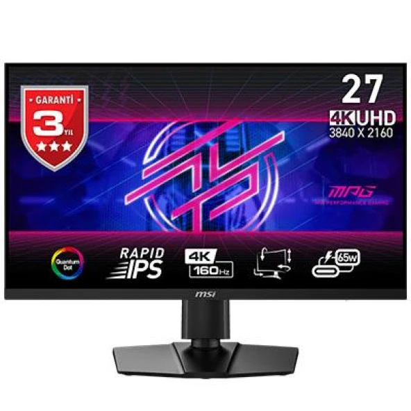 MSI 27" MPG 274URF QD 3840x2160 (UHD) 16:9 FLAT RAPID IPS 160HZ 0.5MS GTG ADAPTIVE-SYNC MONITOR