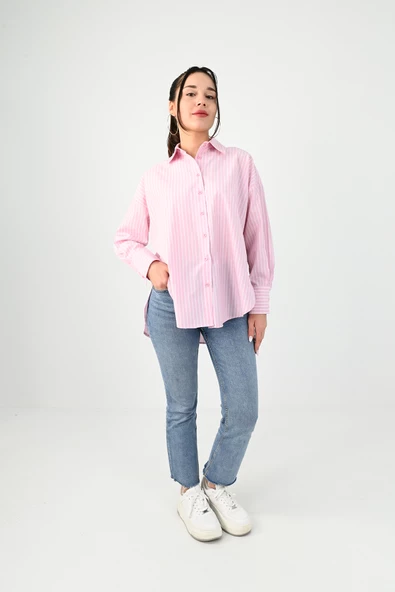 Kadın İnce Çizgi Detaylı Gömlek 1674-25 - 3