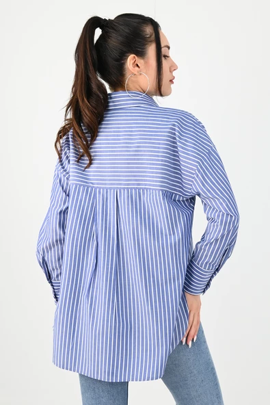 Kadın İnce Çizgi Detaylı Gömlek 1674-25 - 11