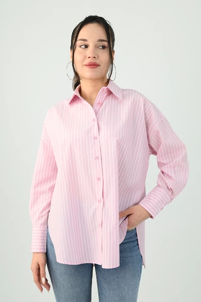 Kadın İnce Çizgi Detaylı Gömlek 1674-25