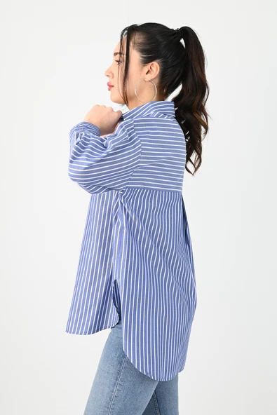 Kadın İnce Çizgi Detaylı Gömlek 1674-25 - 10
