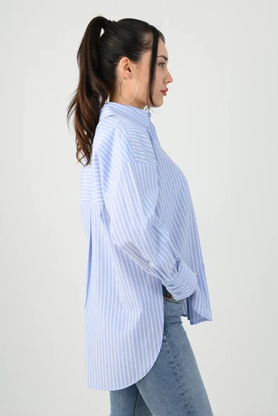 Kadın İnce Çizgi Detaylı Gömlek 1674-25 - 7