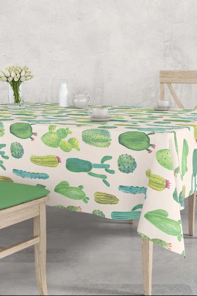 Rivaİstanbul Kaktüs Desenli Masa Örtüsü, Sofra Bezi, Piknik Örtüsü - 3