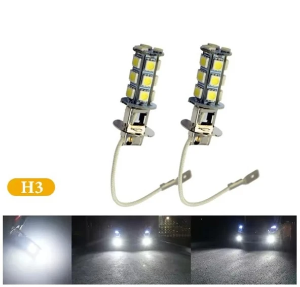 2 Adet H3 Far Ampulü 18 Ledli 6000k 12v 100/90w