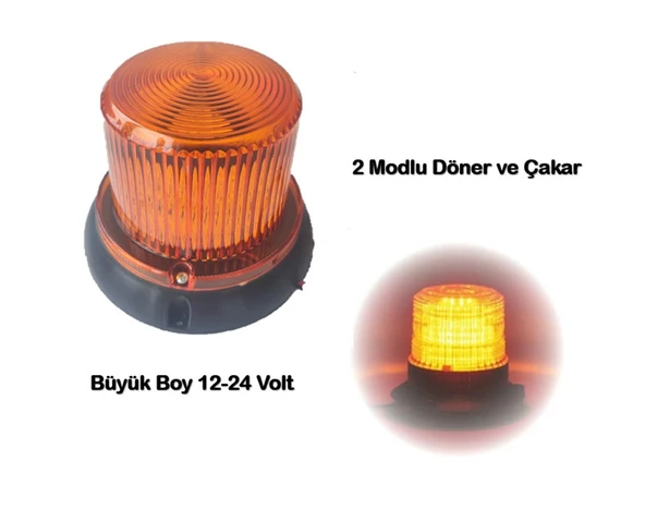Tepe Lambası Büyük Boy 2 Modlu Döner Ve Çakar Vidalı 12-24 Volt - Resim 2