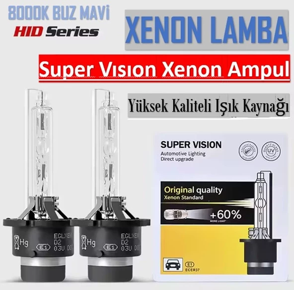 2 Adet D2S HID Xenon Far Ampulü 12V/35W 8000K Buz Mavi