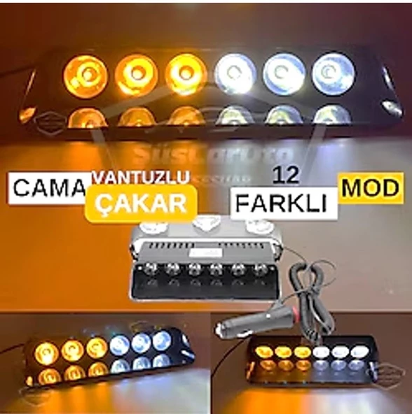 Araç Içi Vantuzlu Çakar Lamba Turuncu - Beyaz Renk 6 Led 12 Volt - Resim 2