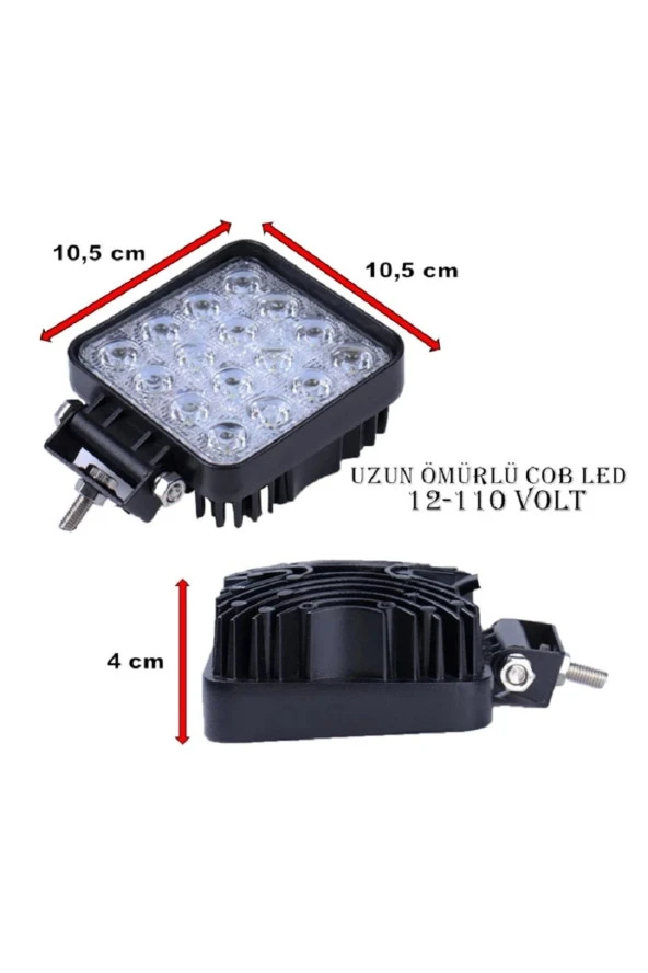 16 Ledli Projektör Kare Lamba Cob Ledli Kalın Kasalı 12-110 Volt