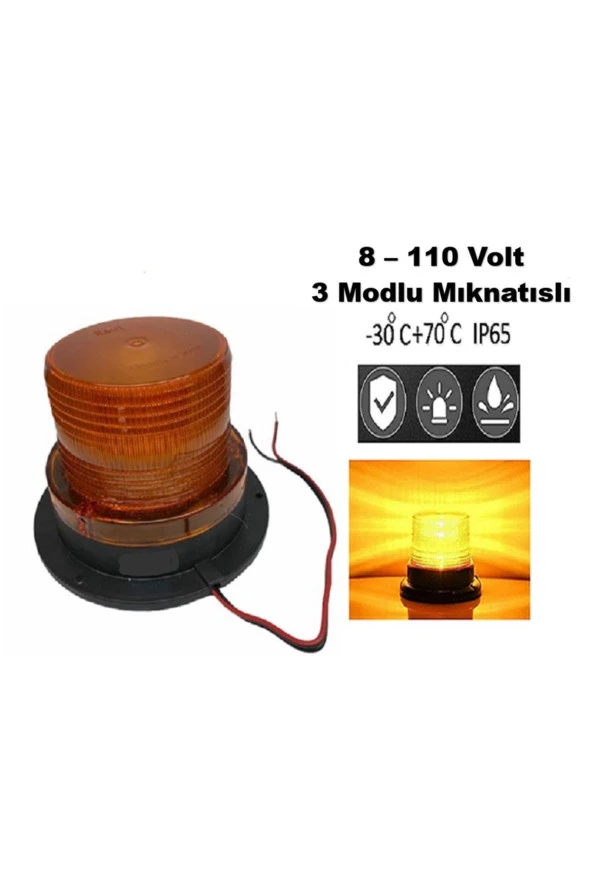 Tepe Lambası Çakarlı Mıknatıslı 3 Modlu 8-110 Volt