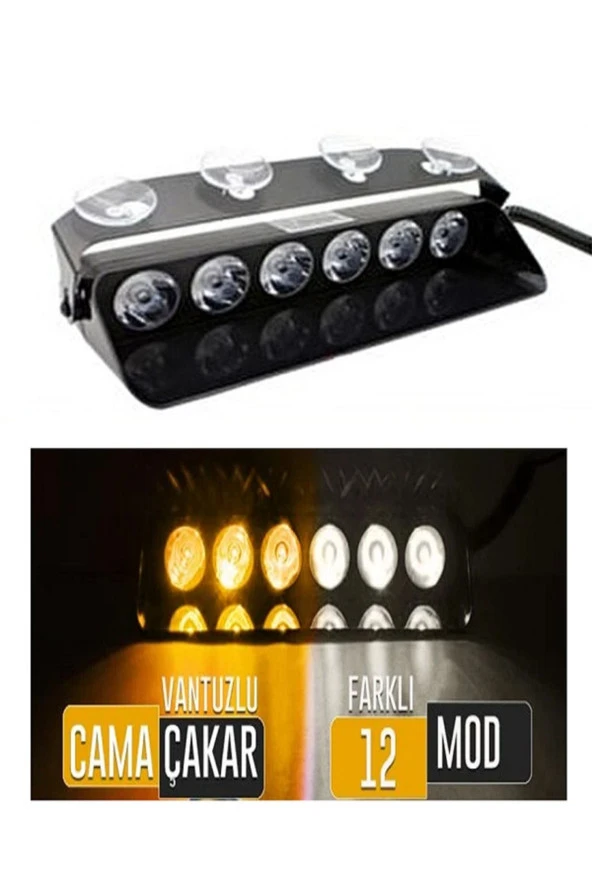 Araç Içi Vantuzlu Çakar Lamba Turuncu - Beyaz Renk 6 Led 12 Volt - Resim 3