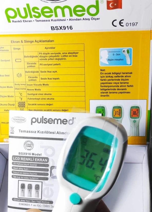 Pulsemed Renkli Ekran Temassız Kızılötesi Ateş Ölçer BSX916 - 6