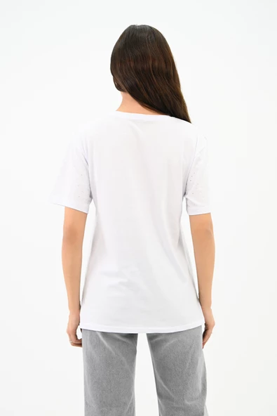 Kadın Taş Baskı Detaylı T-shirt 1749-24 - 10