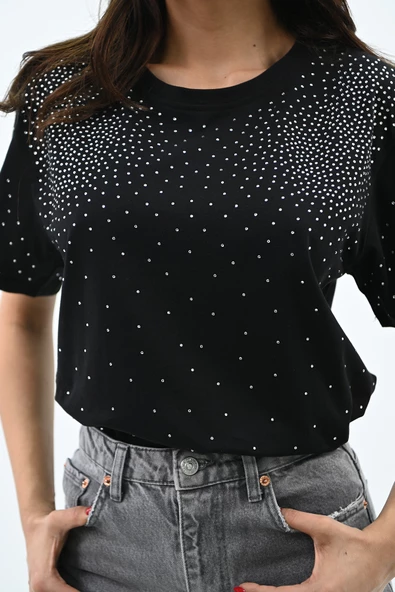 Kadın Taş Baskı Detaylı T-shirt 1749-24 - 6