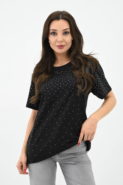 Kadın Taş Baskı Detaylı T-shirt 1749-24 - 3