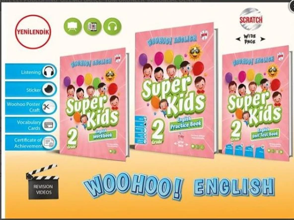 Kırmızı Beyaz Yayınlar 2.Sınıf Woohoo English Süper Kids (Practice Book+ Workbook + Unıt Test Book)