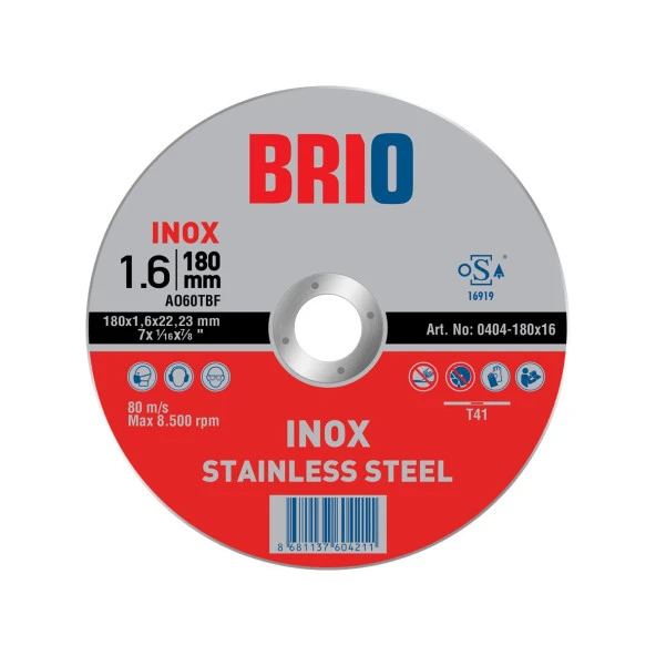 Brio Kesme Taşı 180X16 Inox 5'li Paket