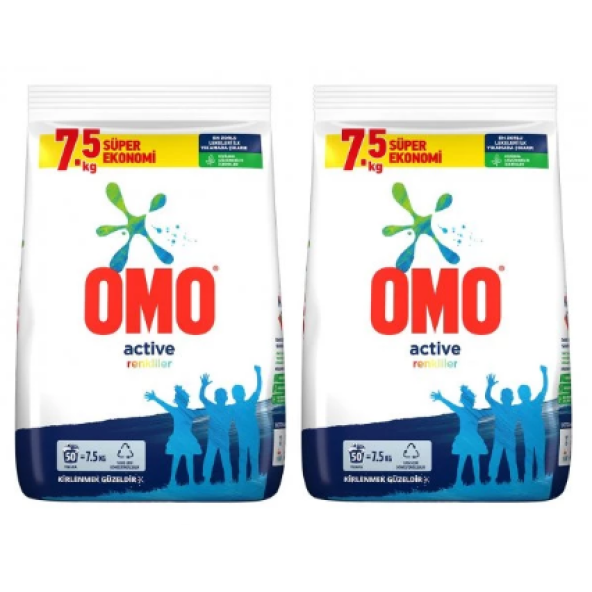 Omo Matik Color Renkliler için Toz Çamaşır Deterjanı 7''5 kg 50 Yıkama x 2 Adet