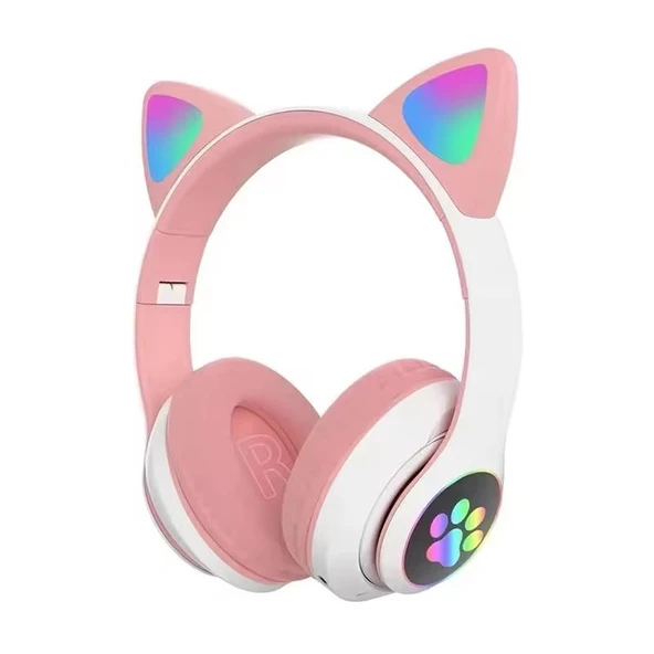 Kablosuz Kedi Kulaklık Işıklı Kulaküst Mikrofonlu Bluetooth Hafıza Kart Girişli Kulaklık - 3