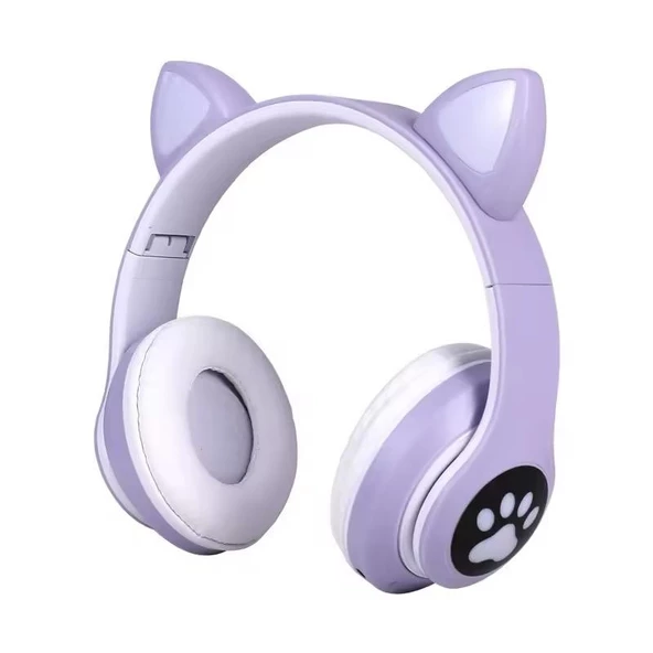 Kablosuz Kedi Kulaklık Işıklı Kulaküst Mikrofonlu Bluetooth Hafıza Kart Girişli Kulaklık - 2