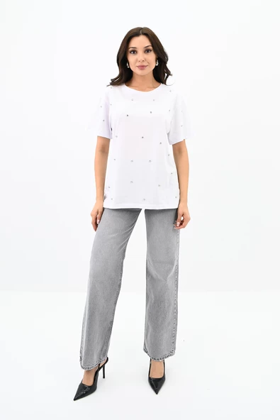 Kadın Taş İşleme Detaylı T-shirt 1750-24 - 7