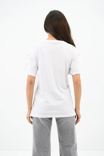Kadın Taş İşleme Detaylı T-shirt 1750-24 - 9