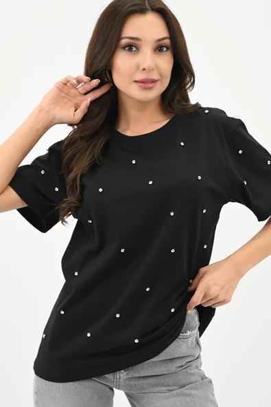 Kadın Taş İşleme Detaylı T-shirt 1750-24 - 4