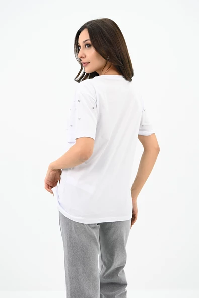 Kadın Taş İşleme Detaylı T-shirt 1750-24 - 10