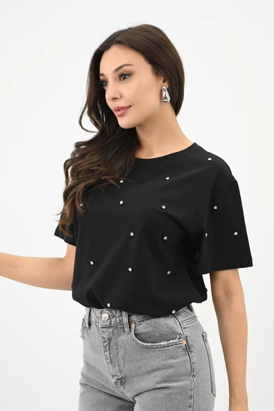 Kadın Taş İşleme Detaylı T-shirt 1750-24 - 6