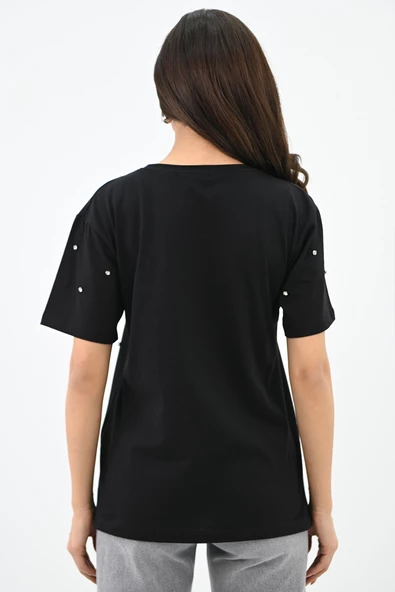 Kadın Taş İşleme Detaylı T-shirt 1750-24 - 5