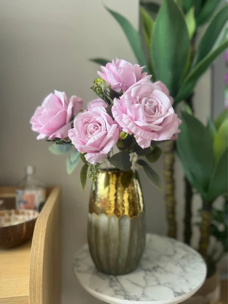 Nettenevime Yapay Çiçek 7li Gül Demeti 40*30cm 1.Kalite Büyükboy SOFT LİLA - Resim 5