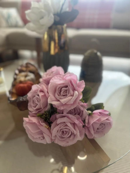 Nettenevime Yapay Çiçek 7li Gül Demeti 40*30cm 1.Kalite Büyükboy SOFT LİLA - Resim 3